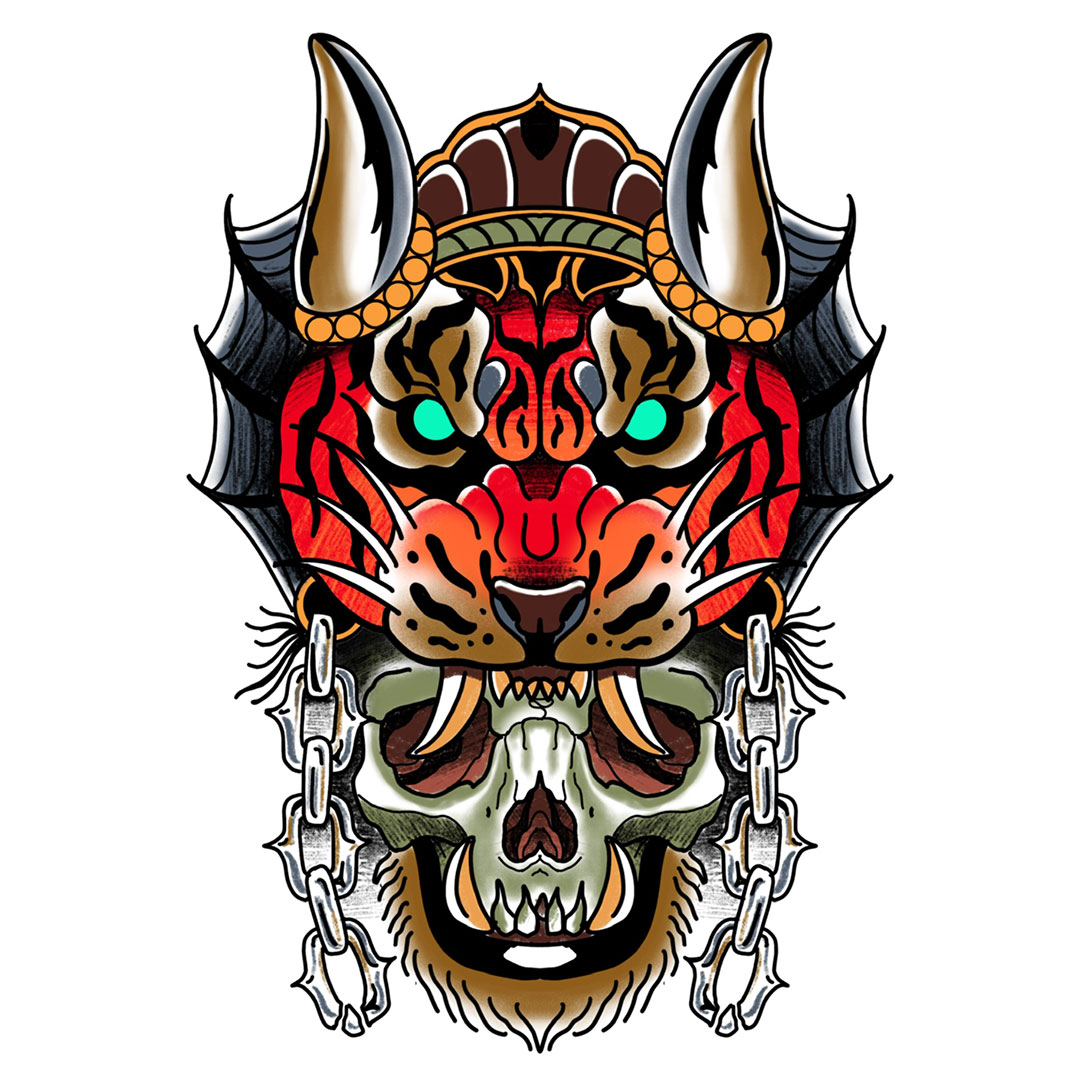Red-Kirin-Tattoo-Piercing-Boutique-tattoo-tigre-calavera-neotradicional-diseño-disponible-boas-tatuador